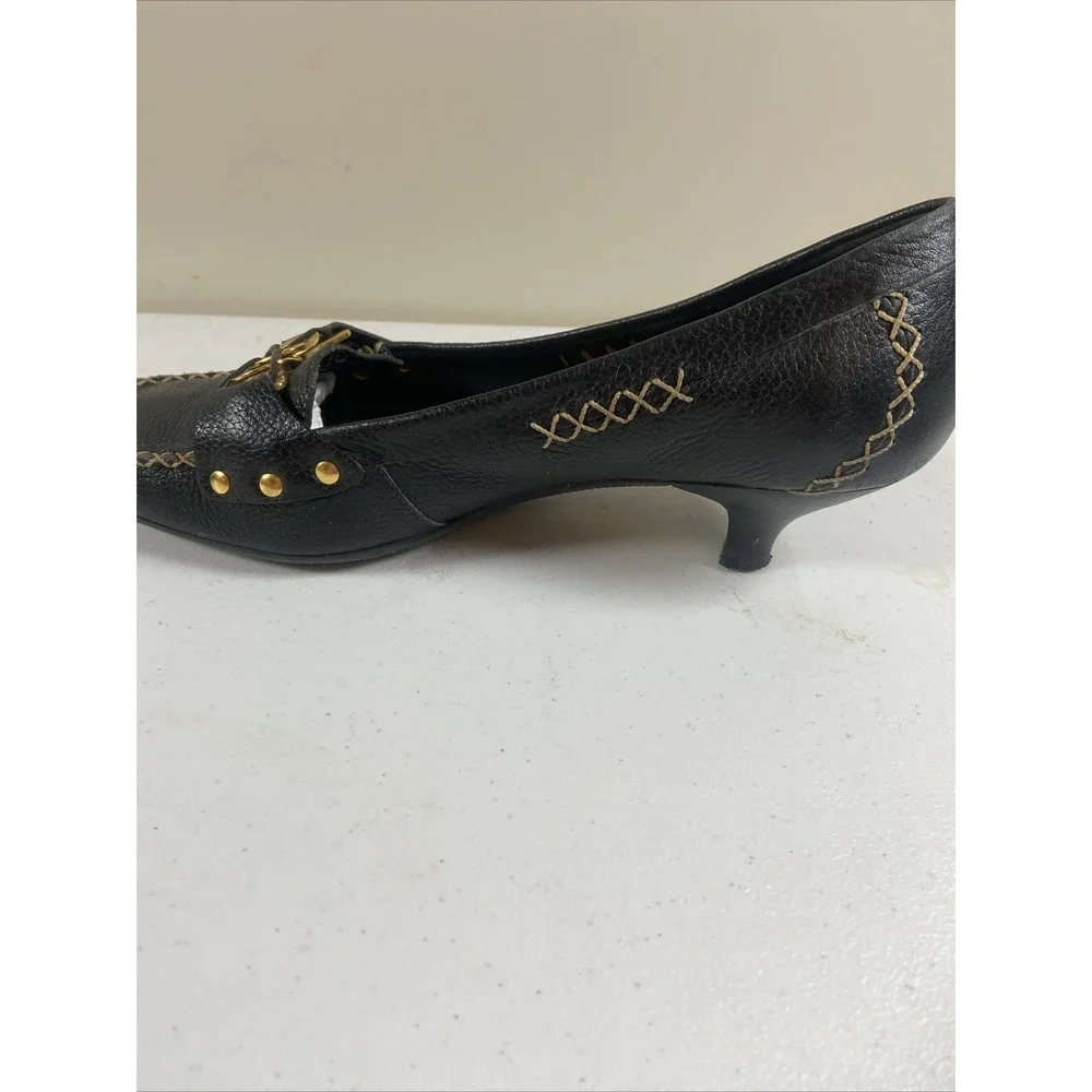 TALBOTS Loafers Pebble Leather Black Kitten Heel Women's Sz 8B Brazil Office EUC
